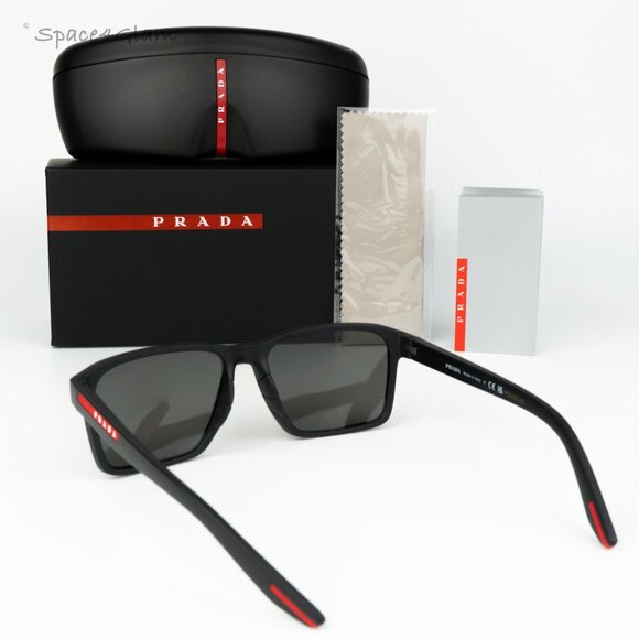 Prada Linea Rossa Men Sunglasses Black Grey Red Rectangle PS05YS 1BO10A NEW - Picture 6 of 7